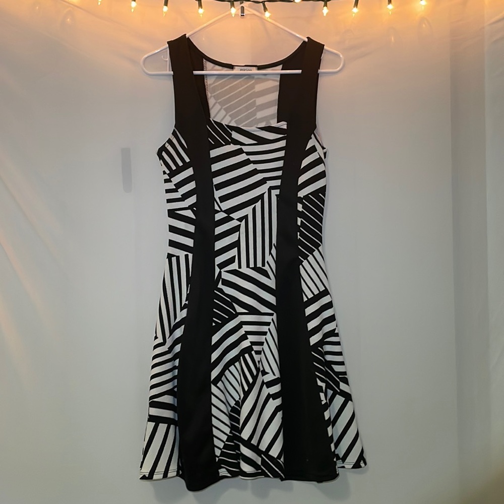 Black and white geometric A-line dress